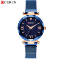 CURREN 9063 Luxury Women Watches Mesh Ladies Clock Magnet Buckle Starry Diamond Geometric Surface Casual Dress Quartz Wristwatch